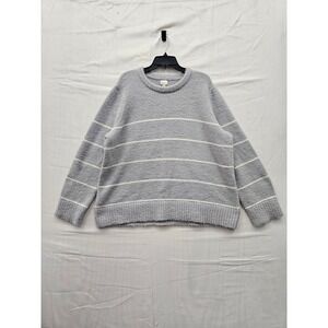 A New Day Grey White Striped Crewneck Fuzzy Sweater XXL Recycled Poly PID-YP1991